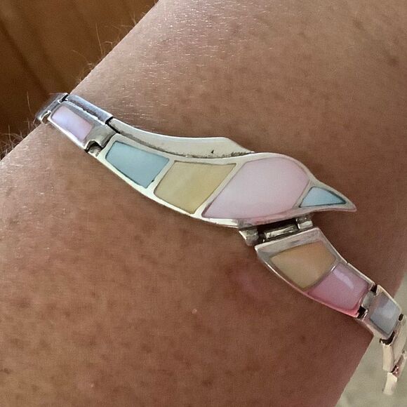 NWOT Sterling SILVER 925 MOTHER OF PEARL INLAID BRACELET SIZE 6.5 in​​ - Picture 3 of 9